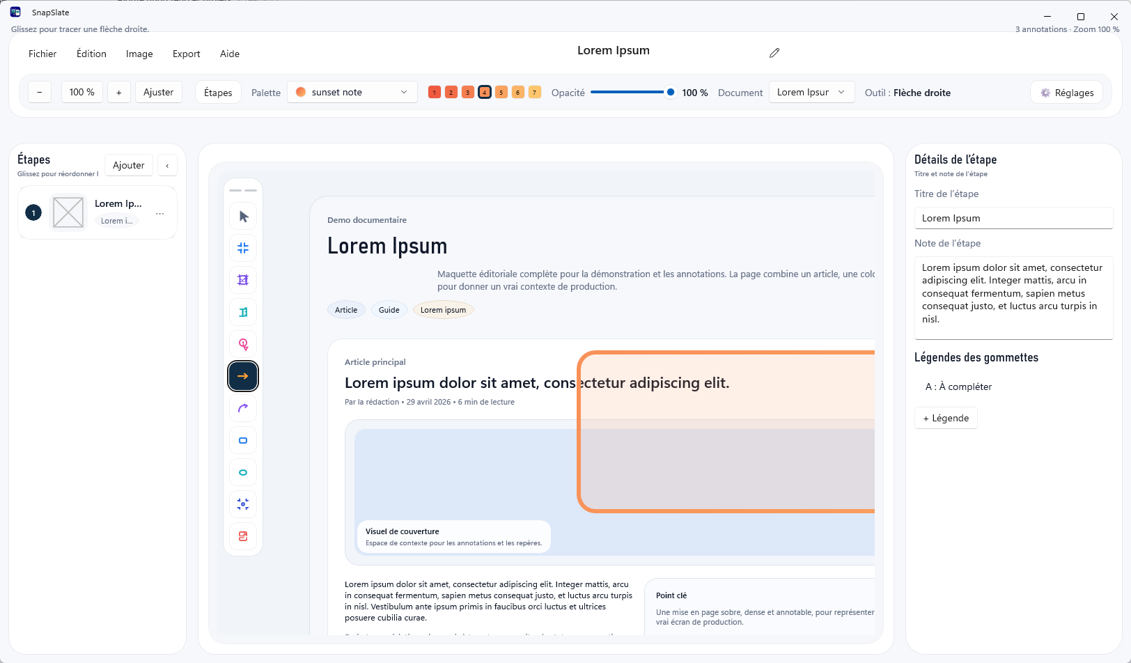 Lorem Ipsum annotated screen