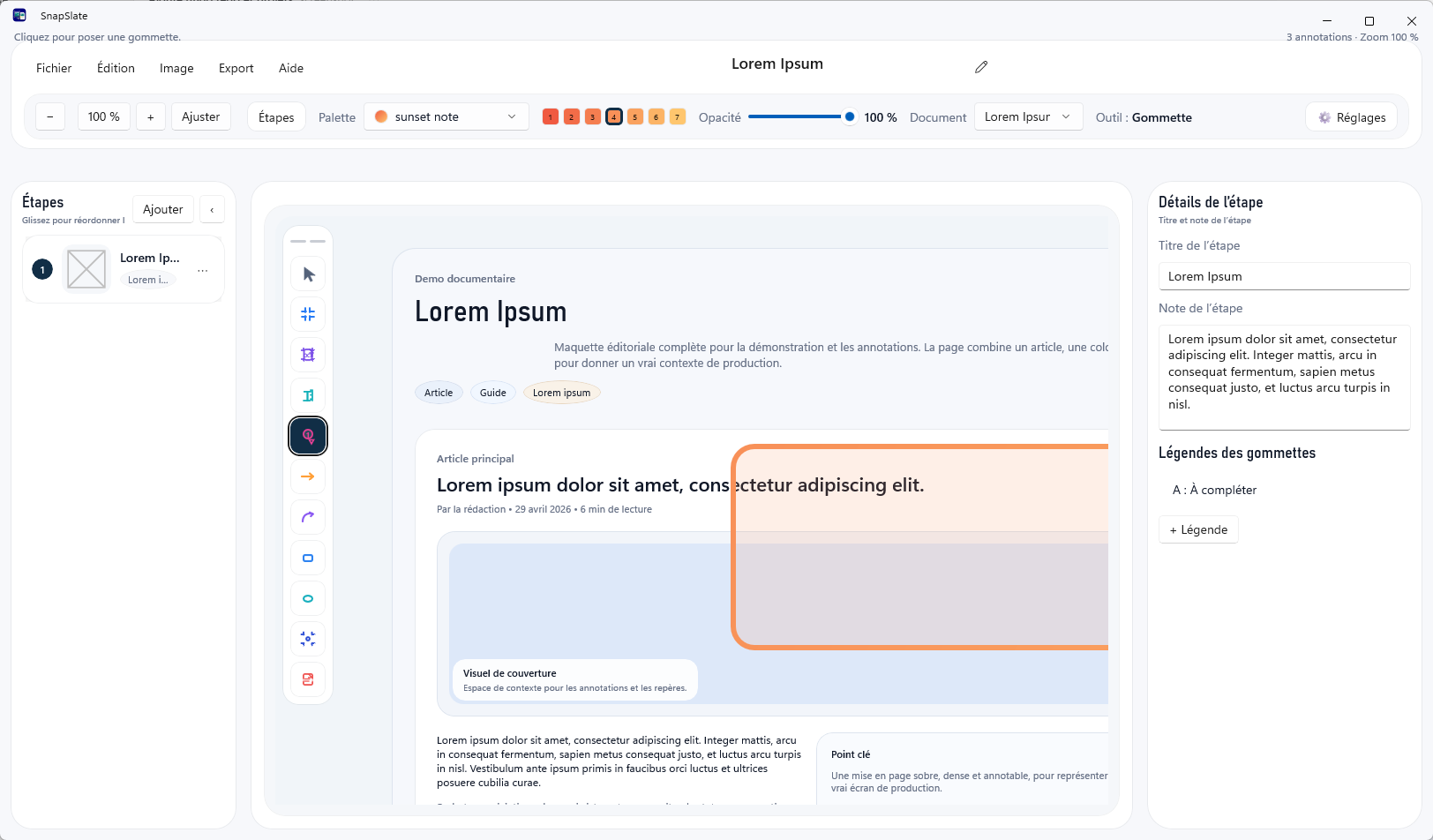 Lorem Ipsum legends screen
